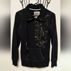 Maurices Black Sparkle Zip-Up Hoodie Jacket